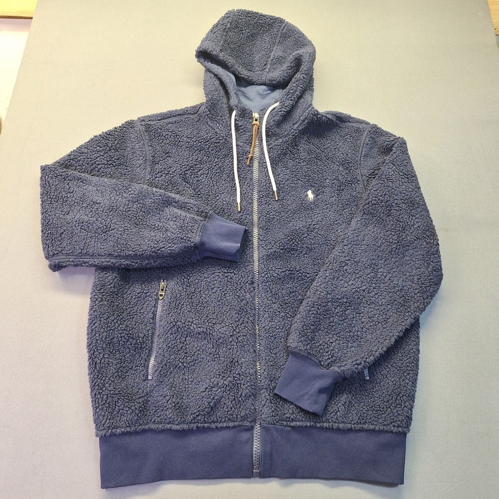 Polo Ralph Lauren Mens Navy Blue Sherpa Fleece Full Zip Hoodie 710827158003 M